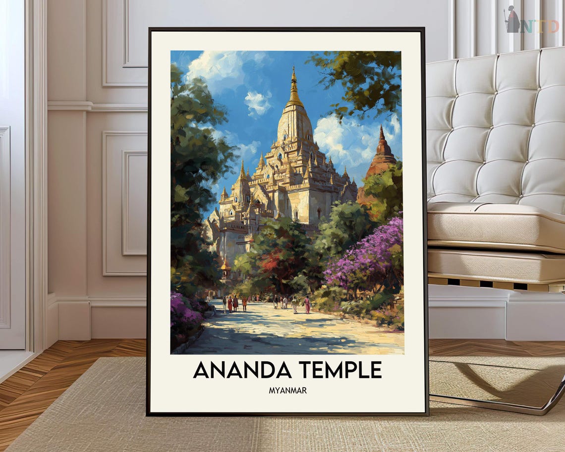Ananda Temple Myanmar Golden Stupa Illustrated Travel Art Poster