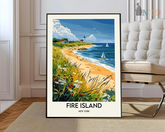 Fire Island New York Lighthouse Dunes Beach Wildflower Travel Poster