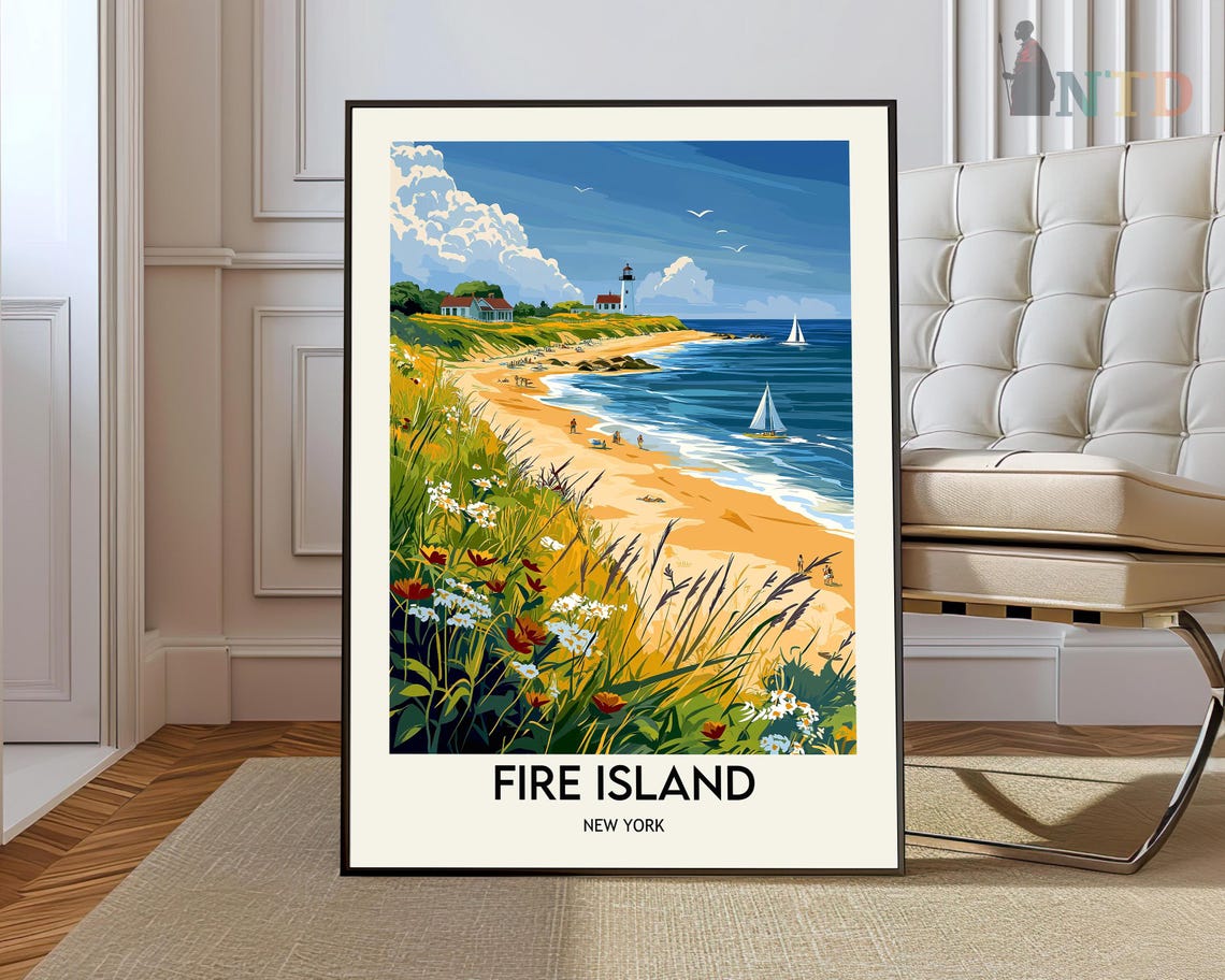 Fire Island New York Lighthouse Dunes Beach Wildflower Travel Poster