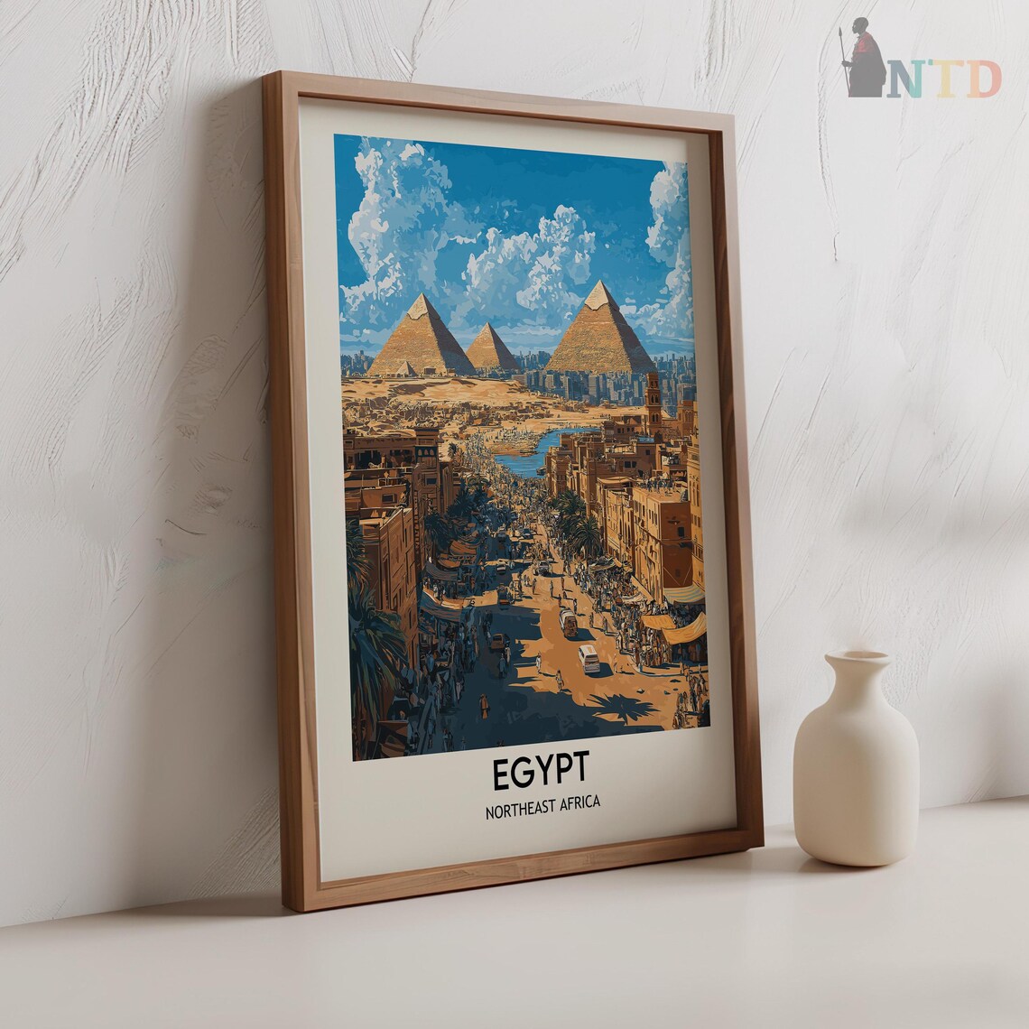 Egypt Pyramids Rising Behind a Bustling Cairo Street Market Poster - Image 2