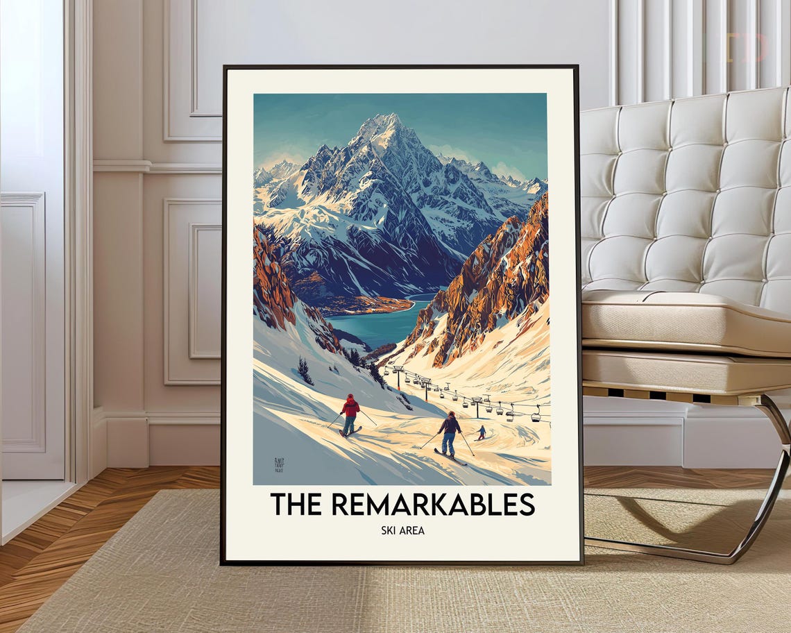 The Remarkables Ski Area Dramatic Alpine Peaks Retro Ski Poster