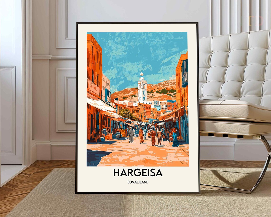Hargeisa Somaliland Busy Street Market Illustrated Travel Poster