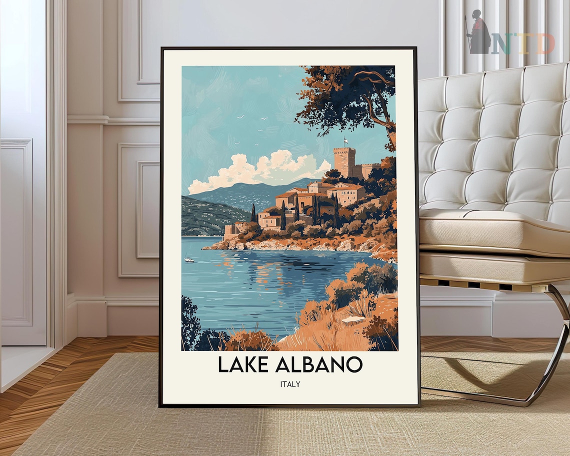 Lake Albano Italy Castle Village Lakeside View Travel Poster