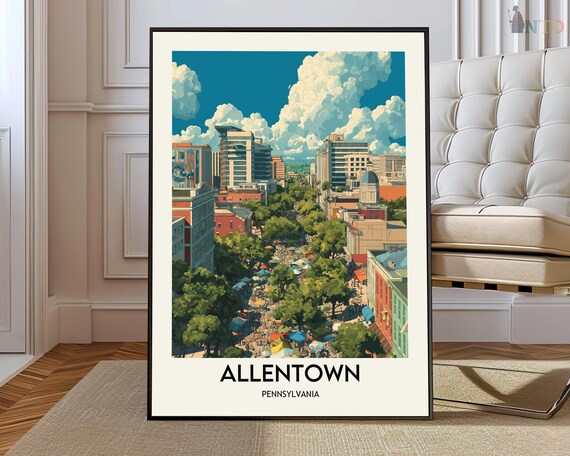 Allentown Wall Art Travel Poster Skyline Print Photography Illustration Pennsylvania