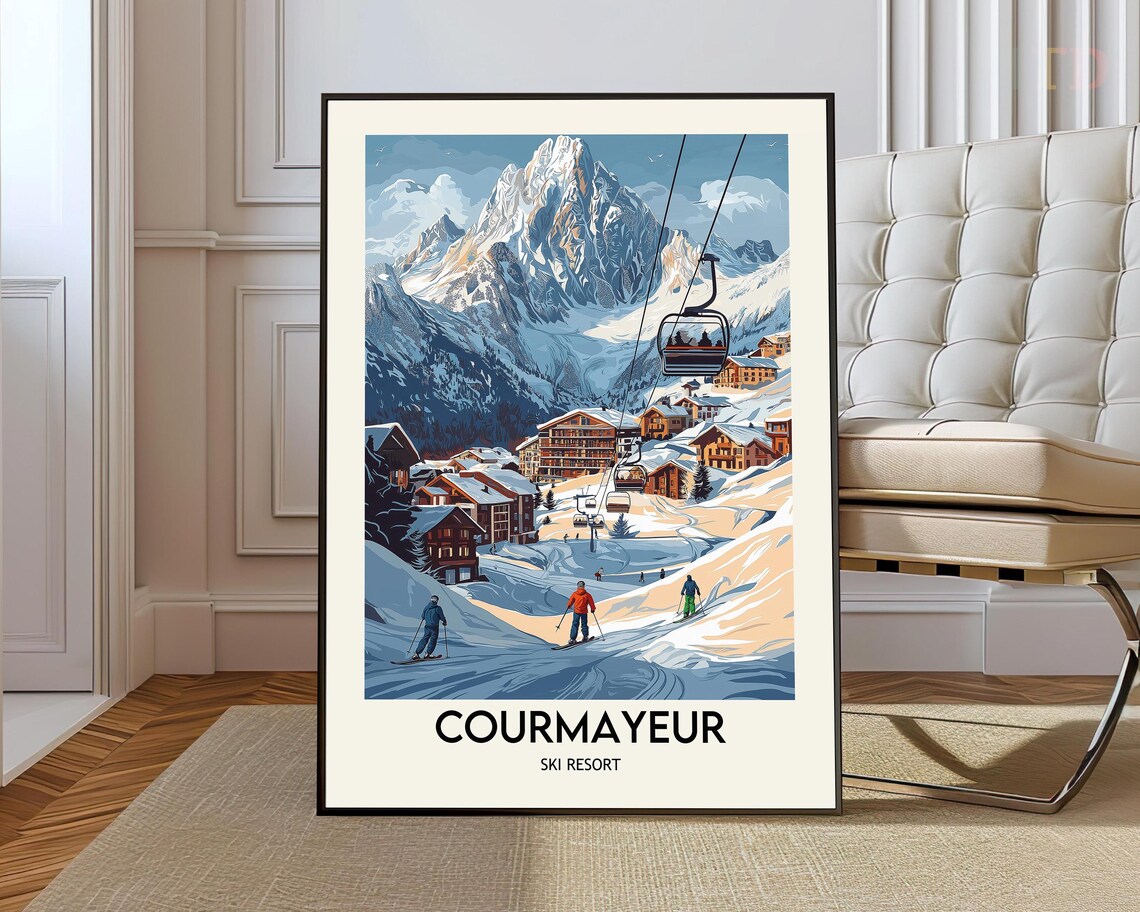 Courmayeur Ski Resort Travel Poster, Aosta Valley