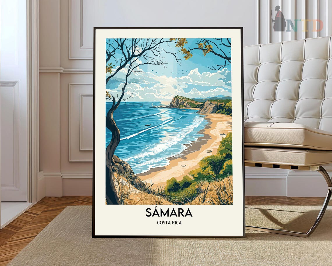 Sámara Costa Rica Golden Beach Surf Cove Tropical Travel Poster