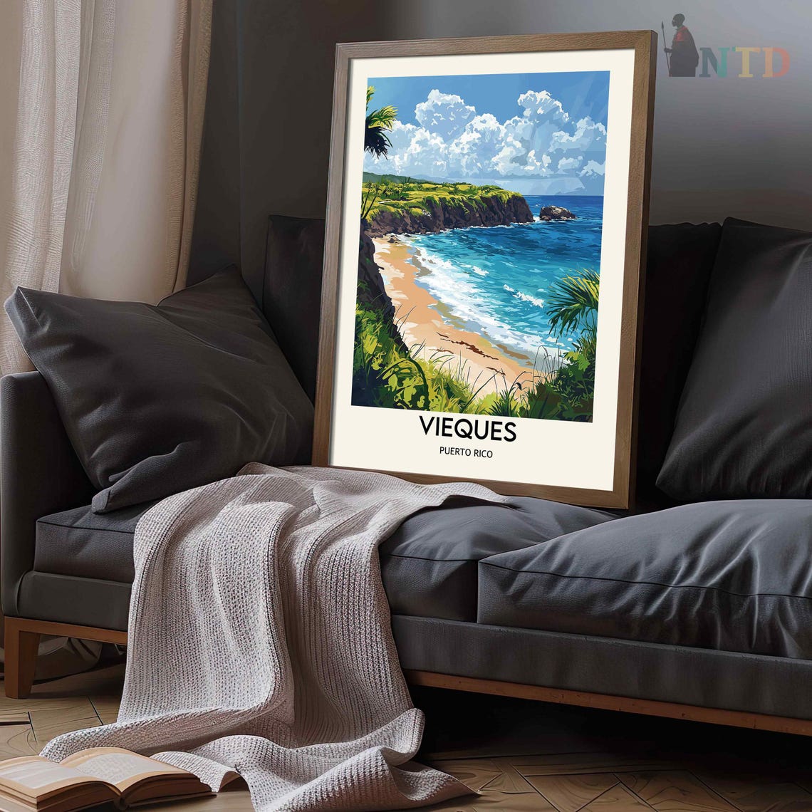 Vieques Puerto Rico Tropical Cove Beach Vintage Travel Poster - Image 3