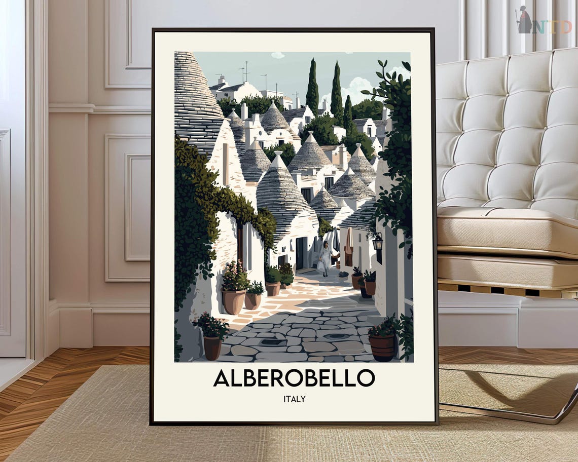 Alberobello Italy Trulli Village Quiet Alley Travel Poster Art