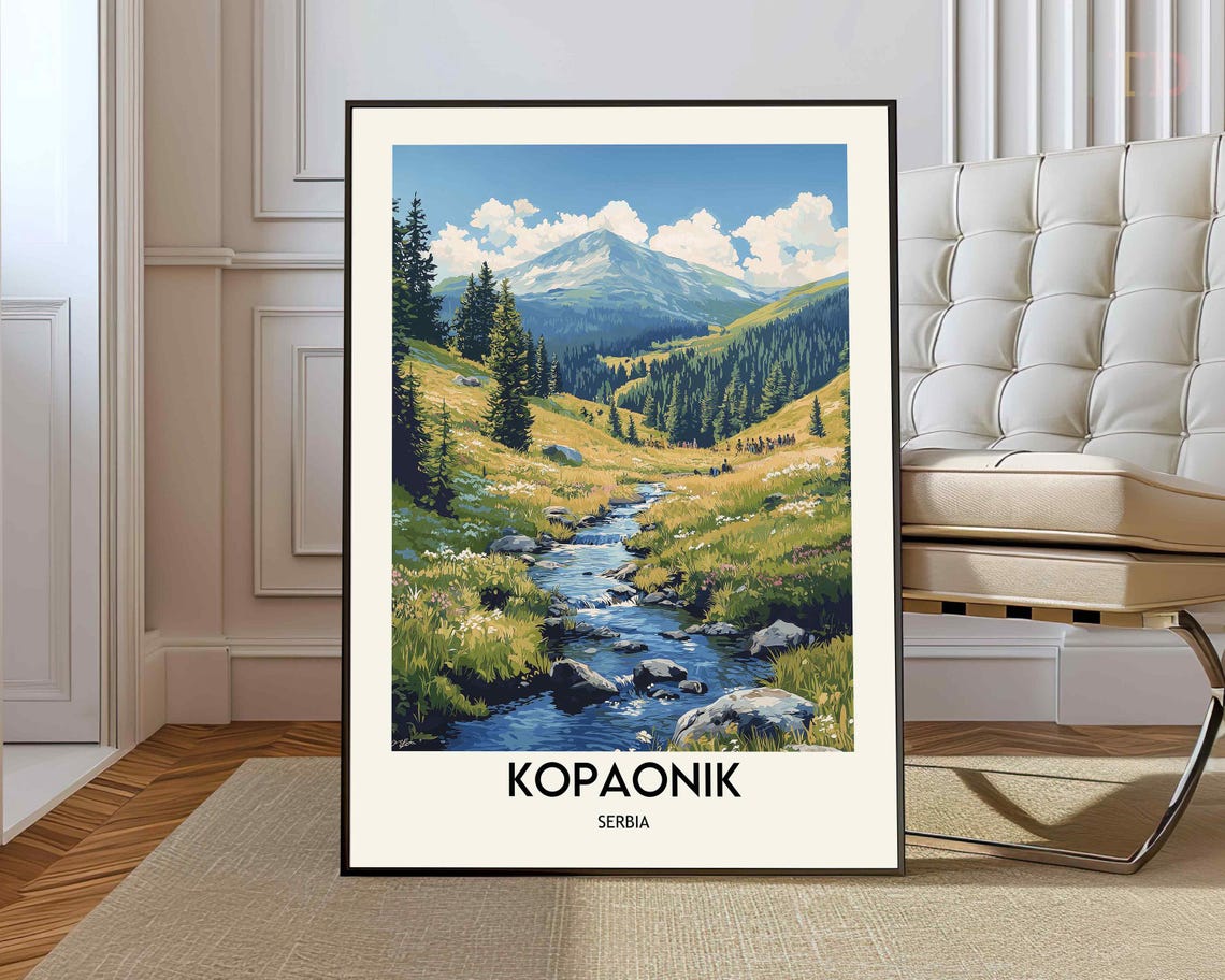 Kopaonik Serbia Alpine Mountain Stream Wildflowers Travel Poster