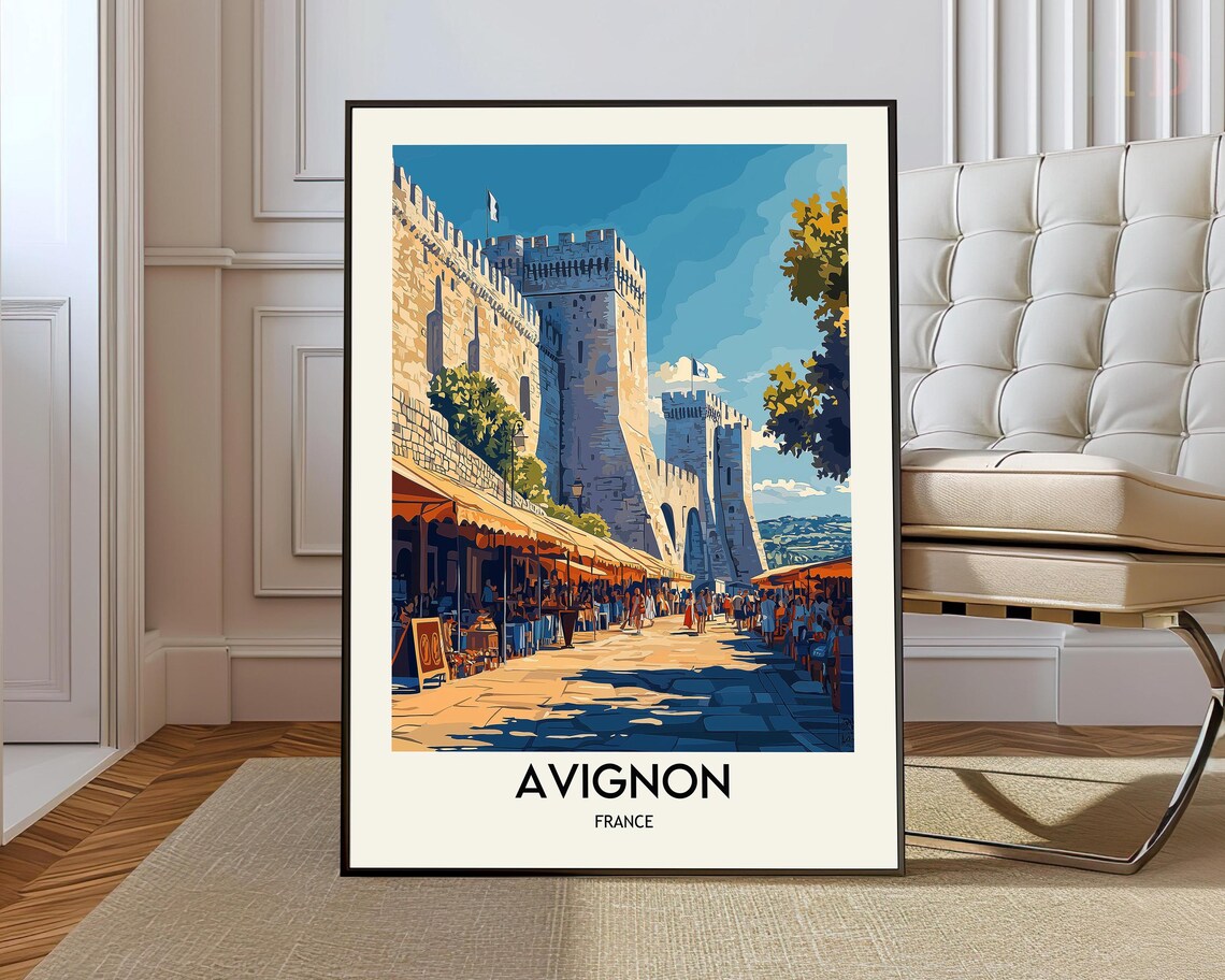 Avignon France Medieval Ramparts Over a Market Square Poster