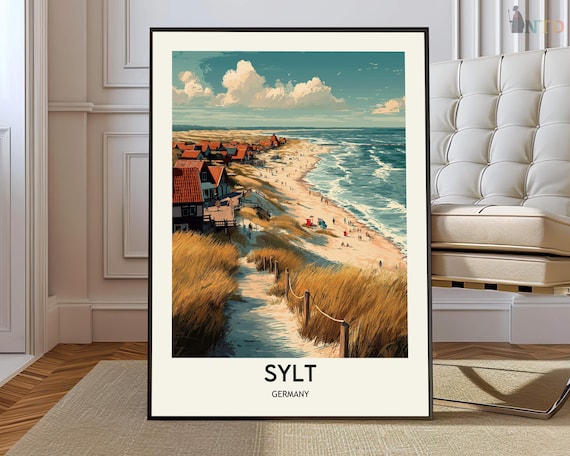 Sylt Germany Sandy Dune Path to Sunny Beach Vintage Travel Poster