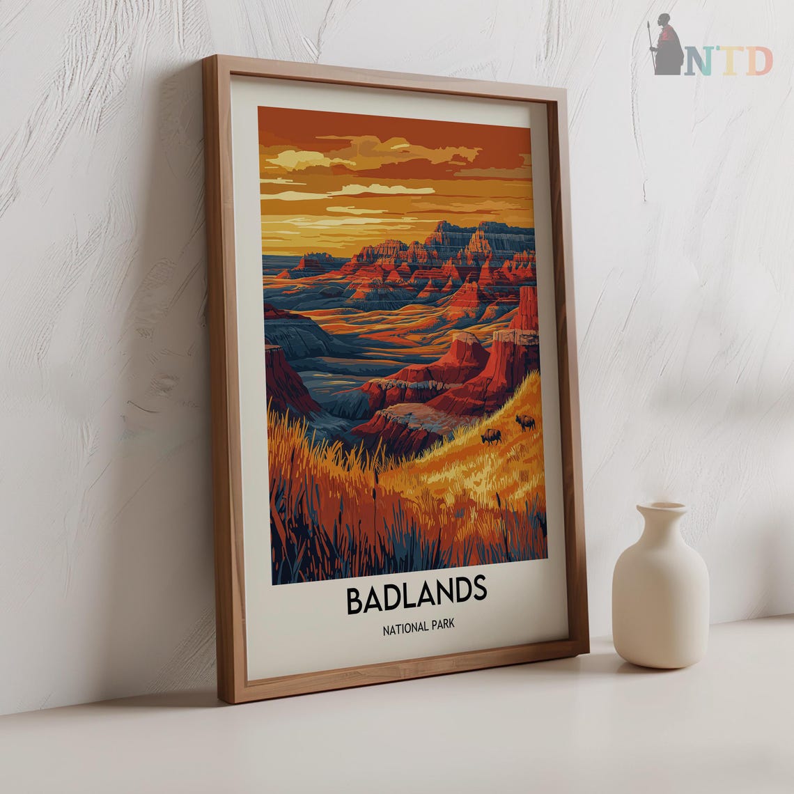 Sunset Over the Badlands Formations National Park Travel Poster - Image 2