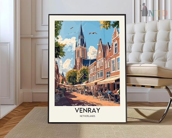 Venray Netherlands Cafe Terrace Church Street Summer Travel Poster