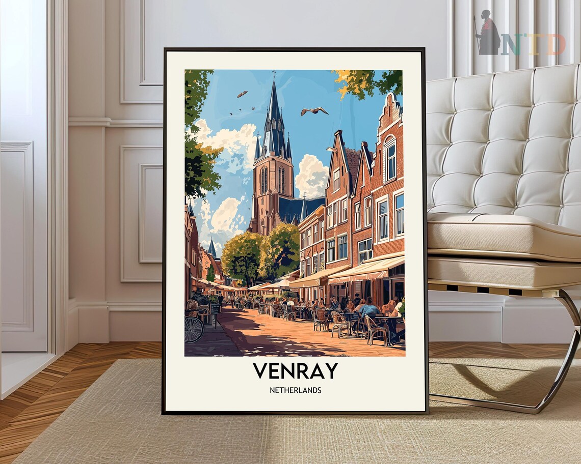 Venray Netherlands Cafe Terrace Church Street Summer Travel Poster
