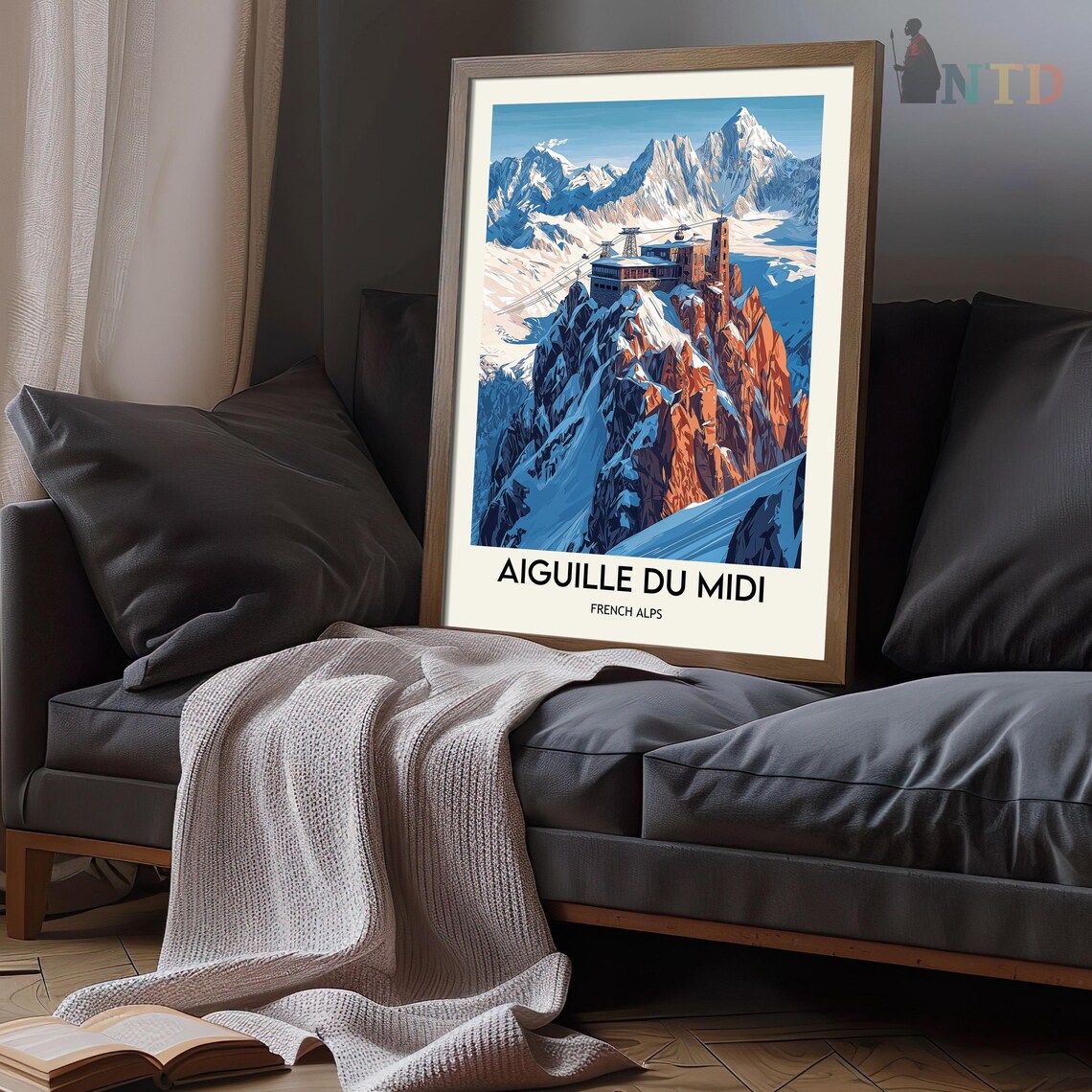 Aiguille du Midi French Alps Summit Cable Car Vintage Poster - Image 3