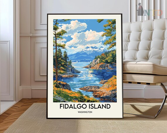 Fidalgo Island Washington Puget Sound Strait Mountain Travel Poster