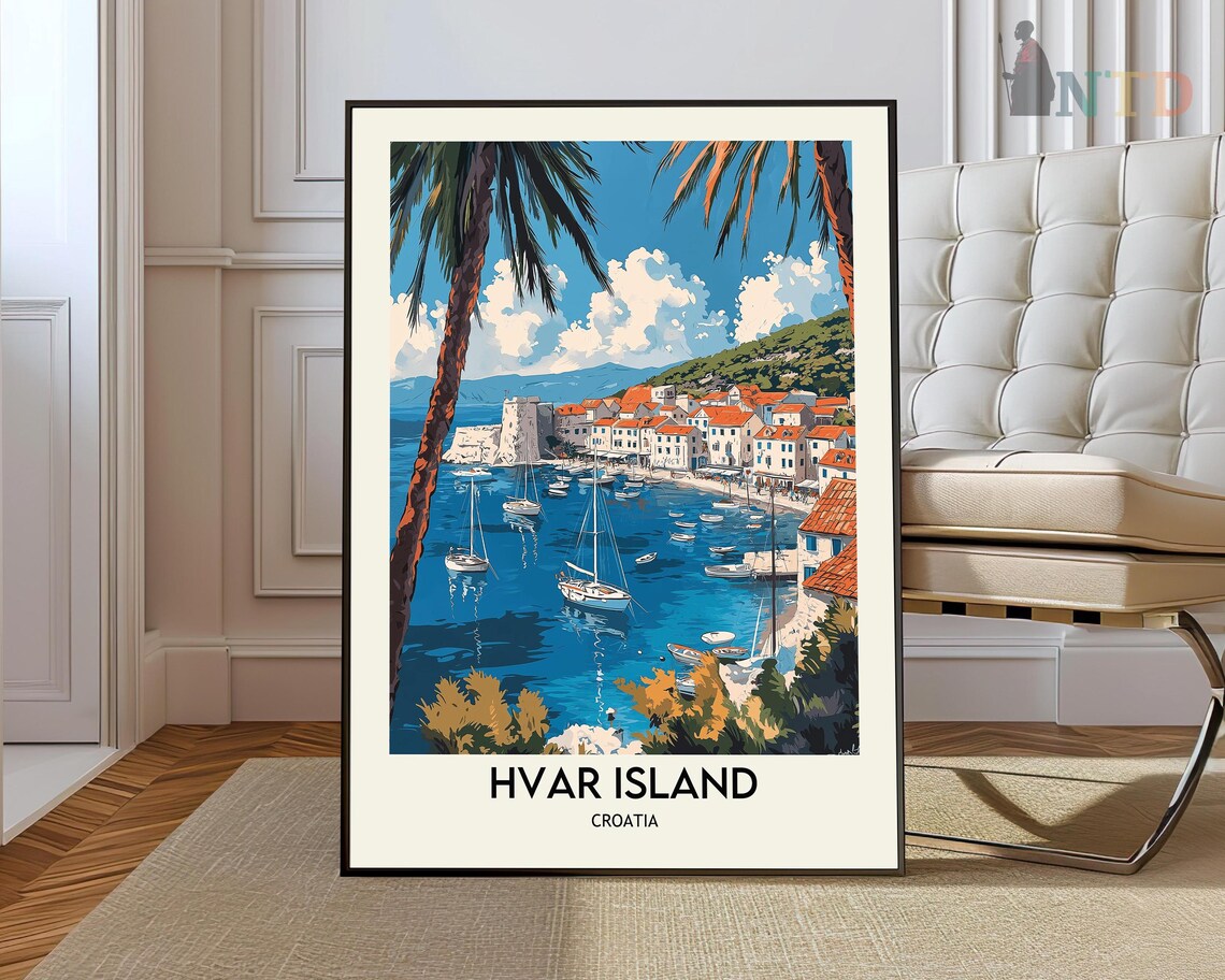Hvar Island Croatia Aerial Rocky Bay Adriatic Coast Travel Poster