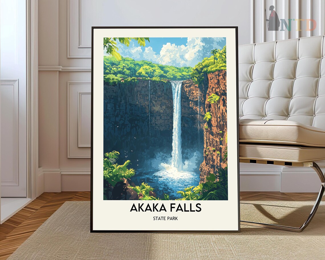 Akaka Falls State Park Hawaii Waterfall Vintage Travel Poster