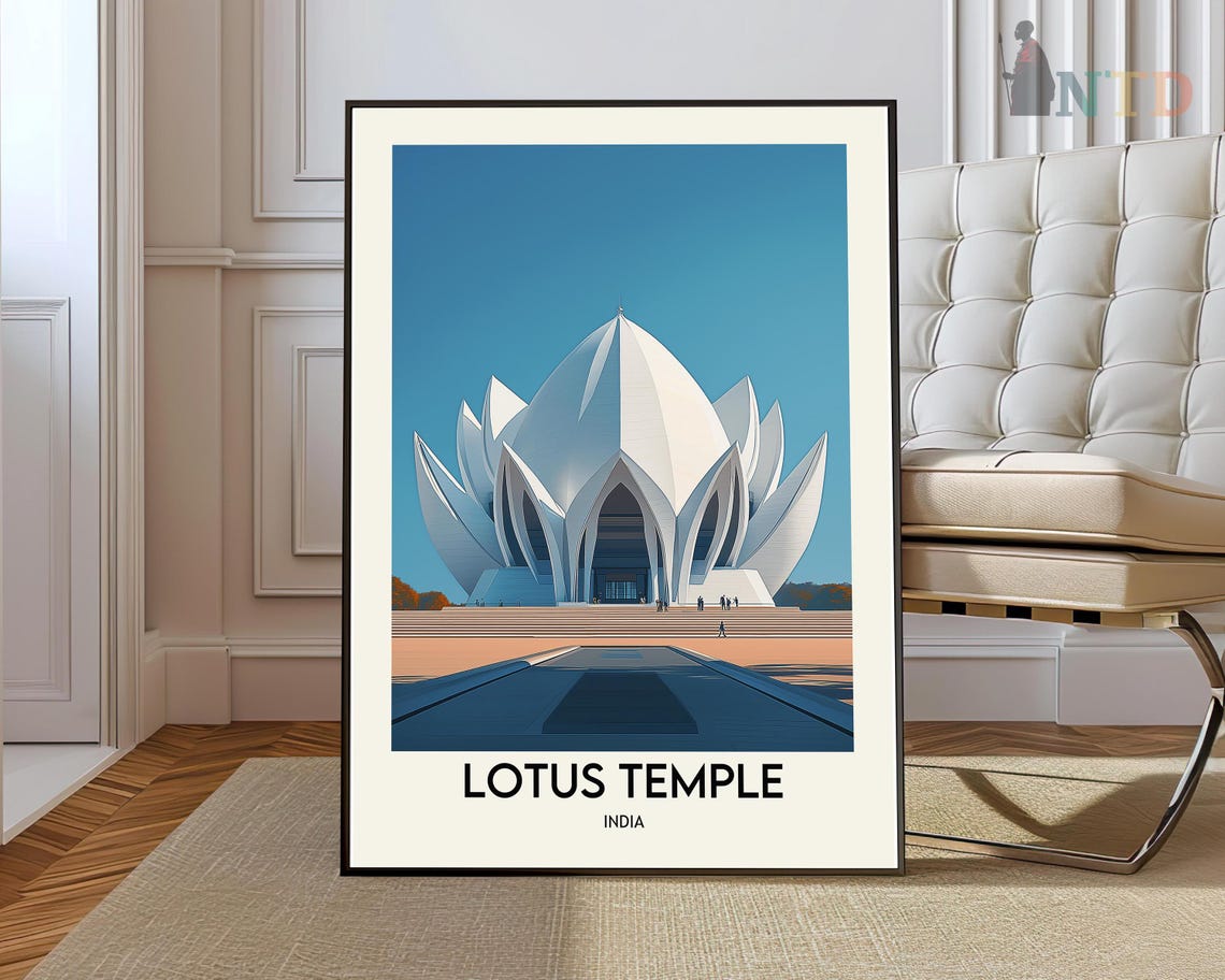 Lotus Temple New Delhi India Iconic Petal Architecture Travel Poster