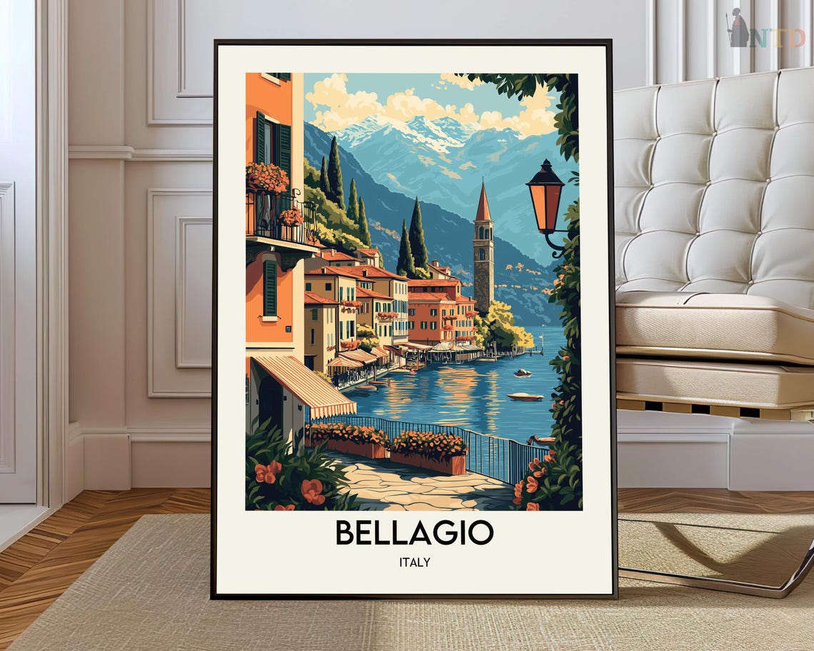 Bellagio Italy Lake Como Flower Lined Lakeside Terrace Poster