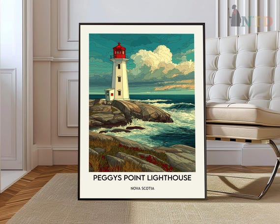 Peggys Point Lighthouse Poster Wall Art Print Cove