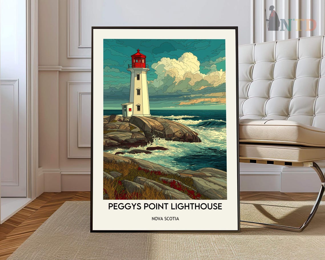 Peggys Point Lighthouse Nova Scotia Rocky Coast Seascape Art Poster