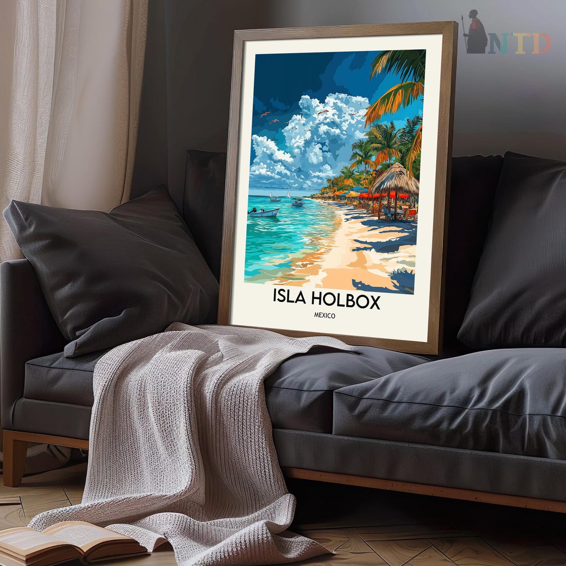 Isla Holbox Mexico Palapa Beach Palms Turquoise Shore Poster - Image 3
