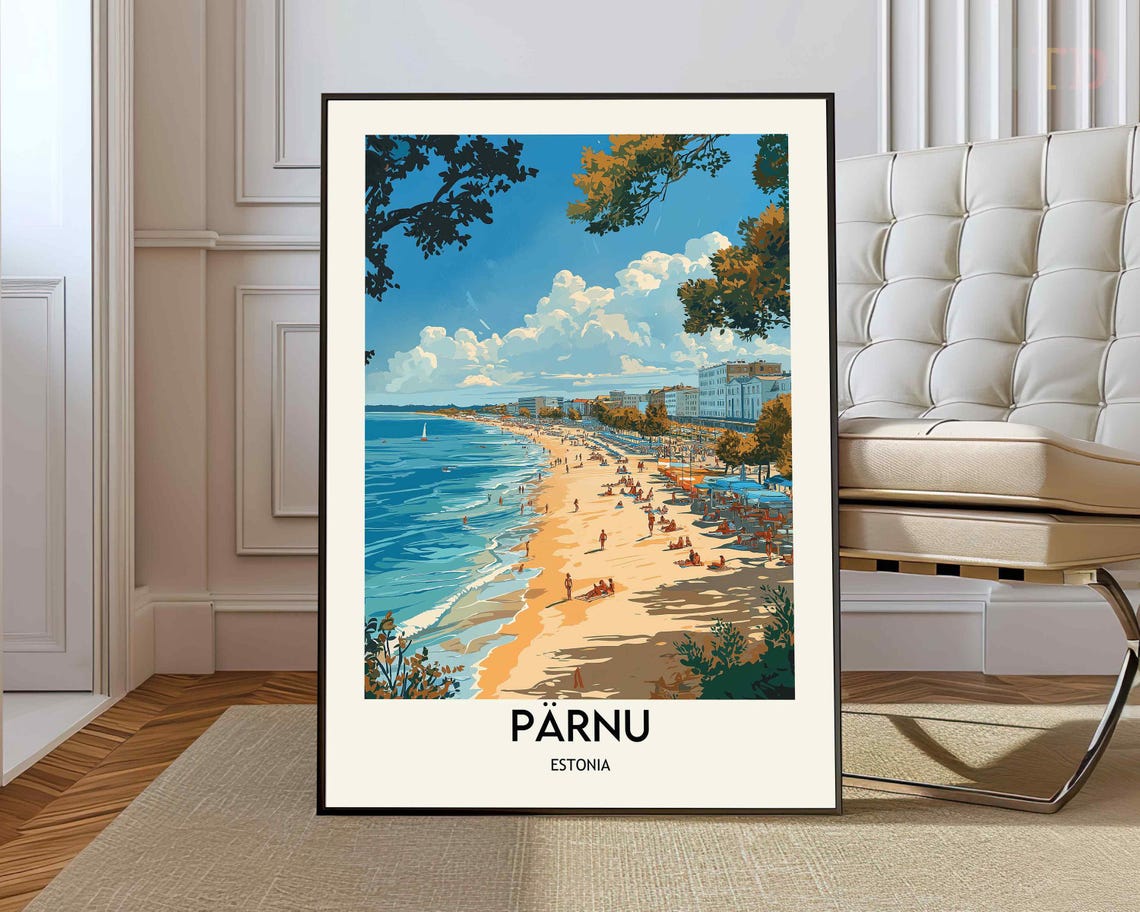 Parnu Estonia Sunny Baltic Beach Summer Day Scene Travel Poster