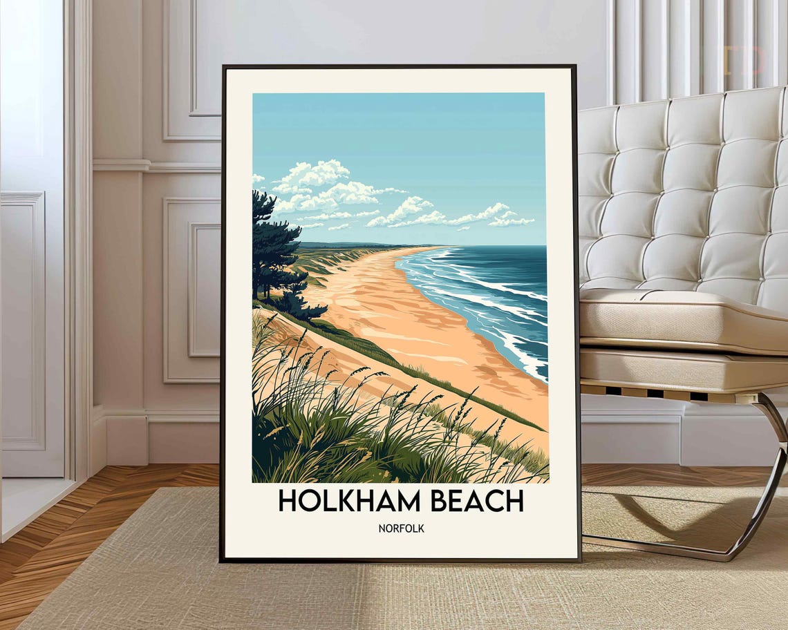 Holkham Beach Norfolk Dunes Golden Sands Coast Travel Poster