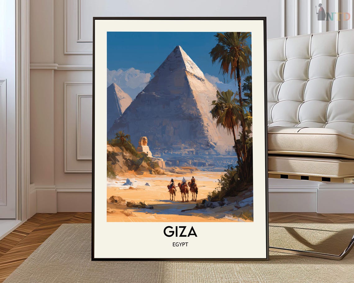 Giza Egypt Pyramids Sphinx Camel Desert Vintage Travel Poster