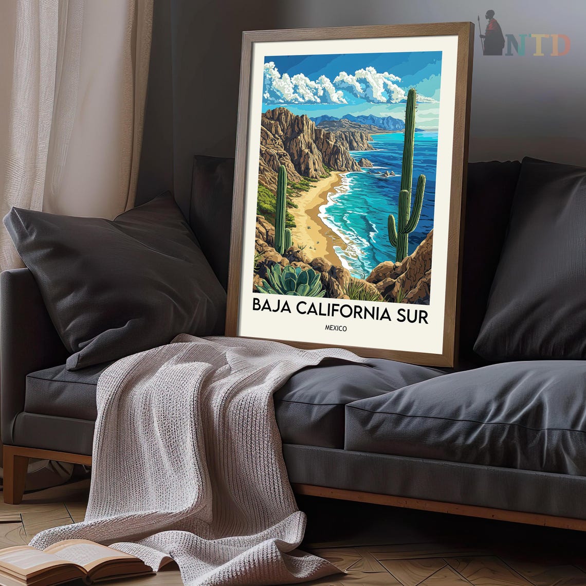 Baja California Sur Mexico Rocky Cove Cactus Cliffs Travel Poster - Image 3
