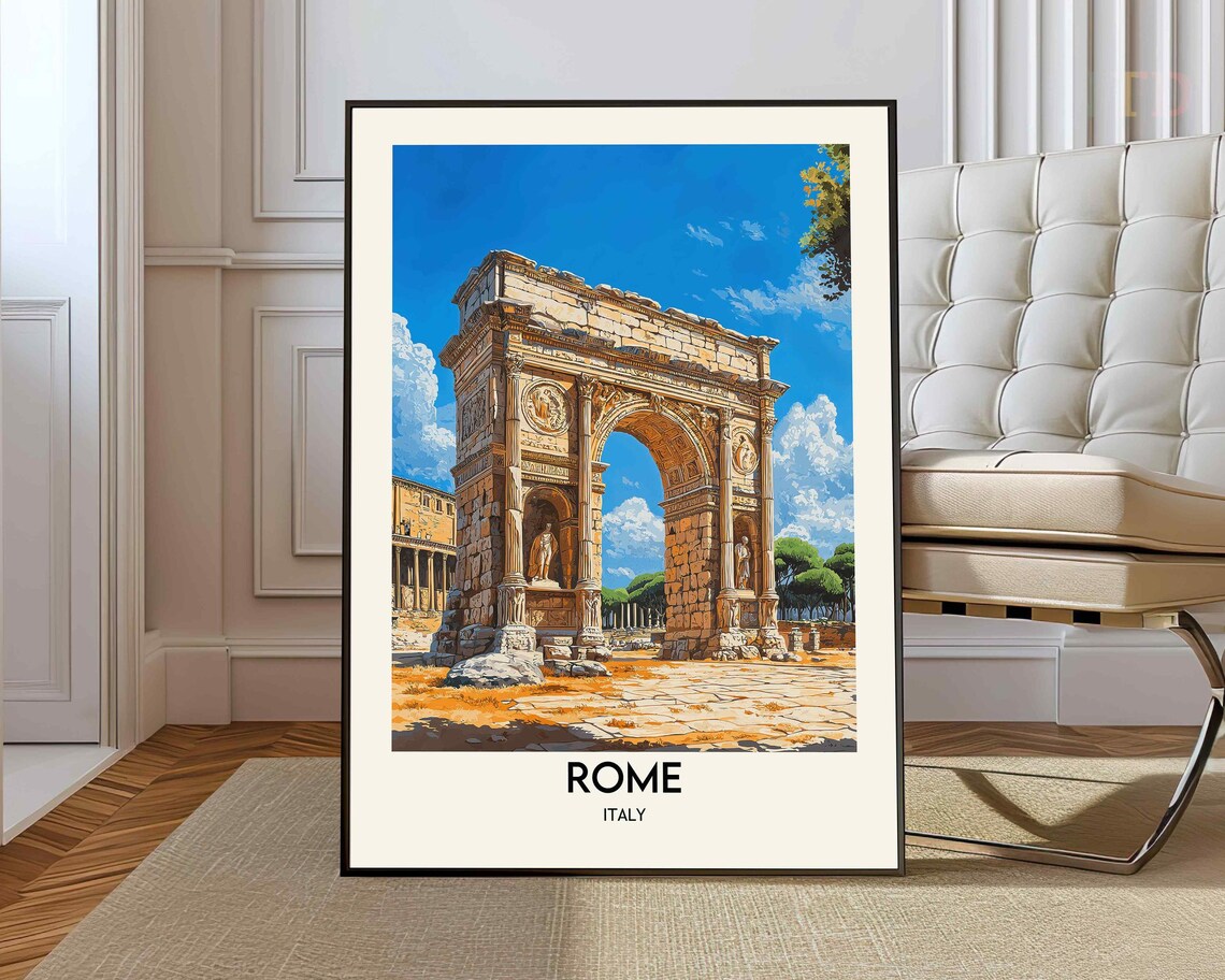 Rome Italy Ancient Triumphal Arch Ruins Travel Illustration Poster