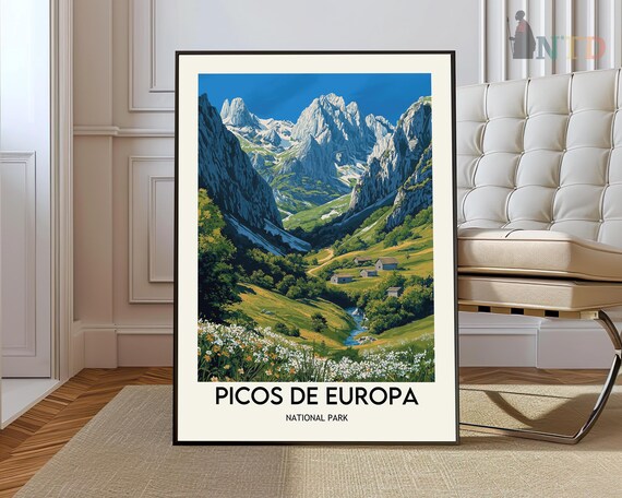 Picos de Europa National Park Spain Mountain Landscape Travel Poster