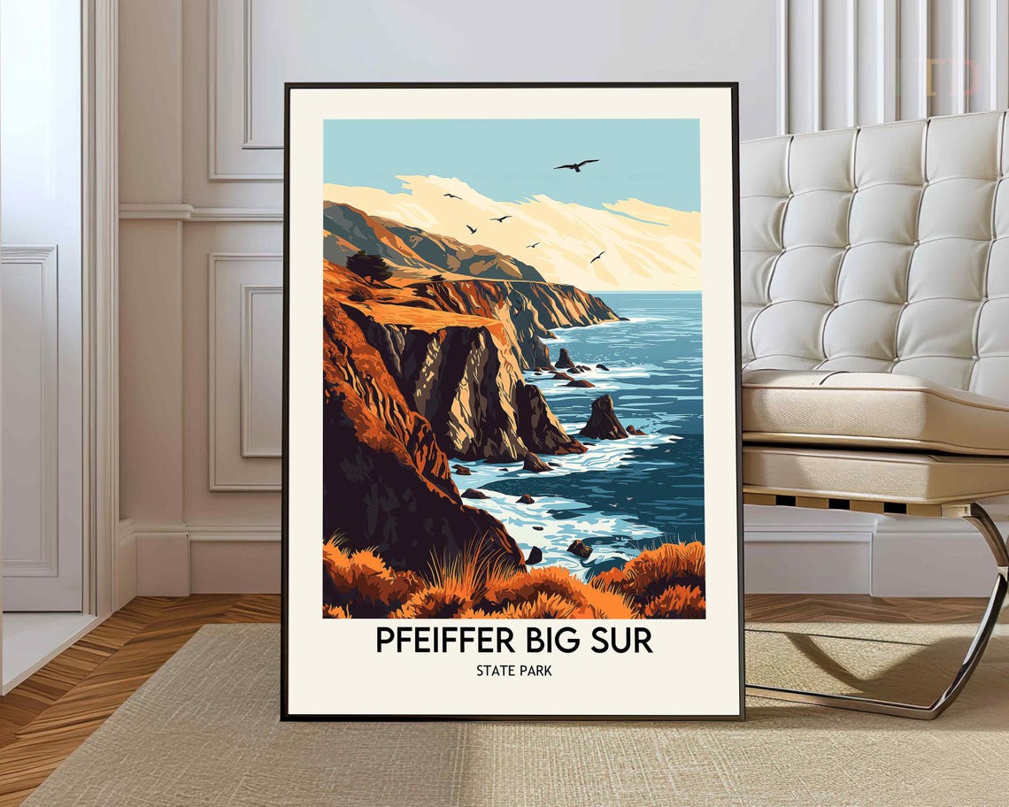 Pfeiffer Big Sur State Park Sea Cliffs Vintage Travel Poster
