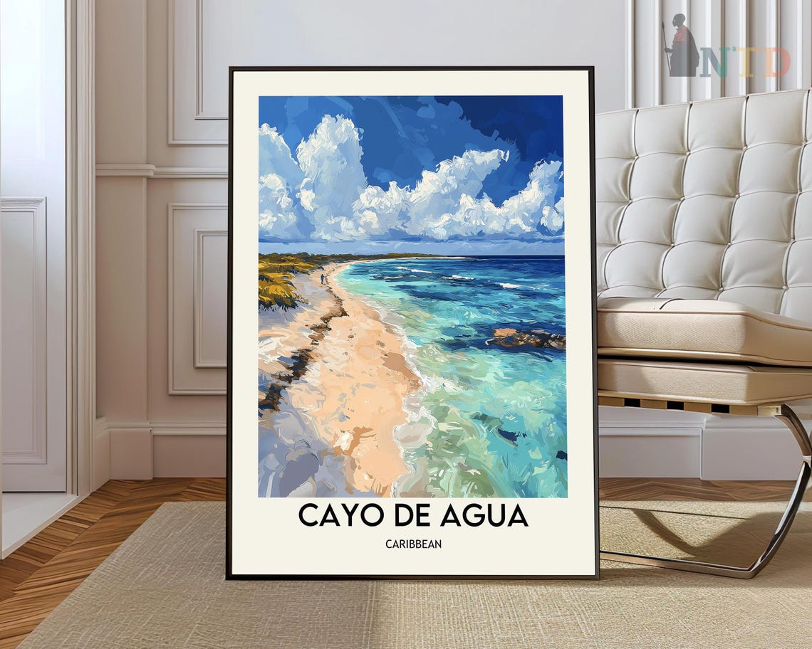 Cayo De Agua Caribbean Island White Sand Beach Turquoise Waves Poster