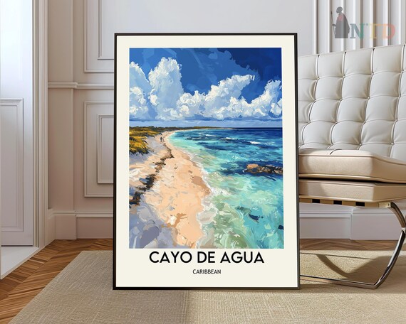 Cayo De Agua Caribbean Island White Sand Beach Turquoise Waves Poster