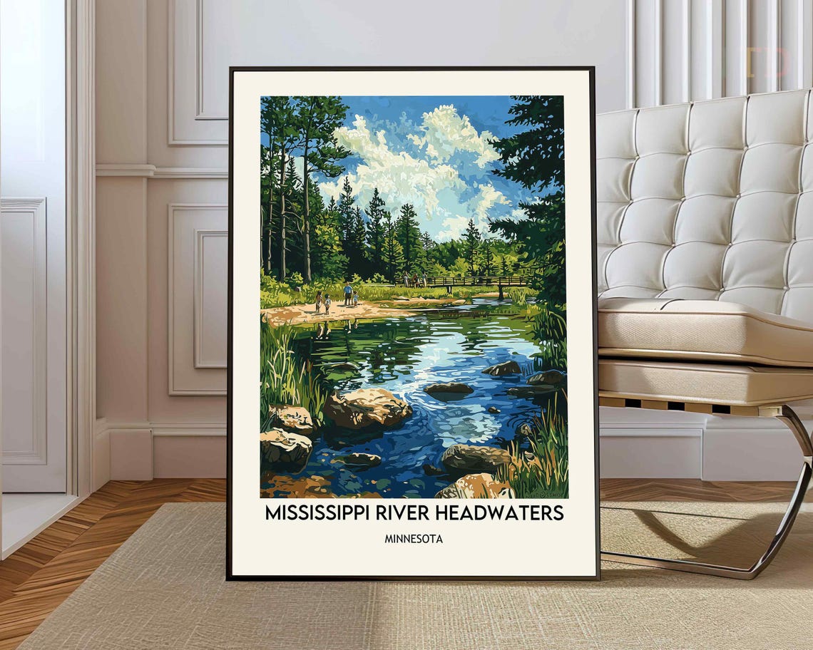 Mississippi River Headwaters Minnesota Pine Stream Travel Poster