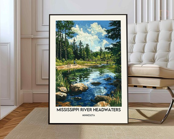 Mississippi River Headwaters Minnesota Pine Stream Travel Poster