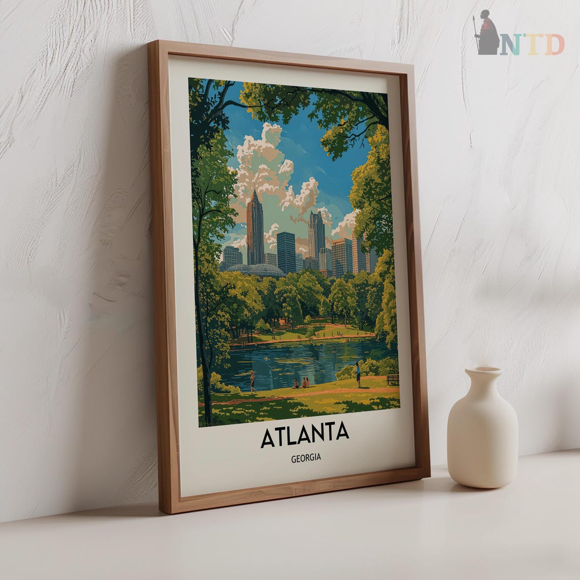 Atlanta Georgia Skyline Over a Sunny Park Lake Travel Poster - Image 2
