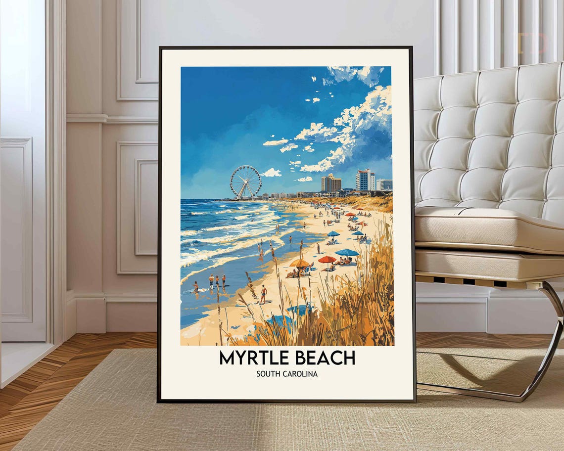 Myrtle Beach South Carolina SkyWheel Boardwalk Beach Day Poster