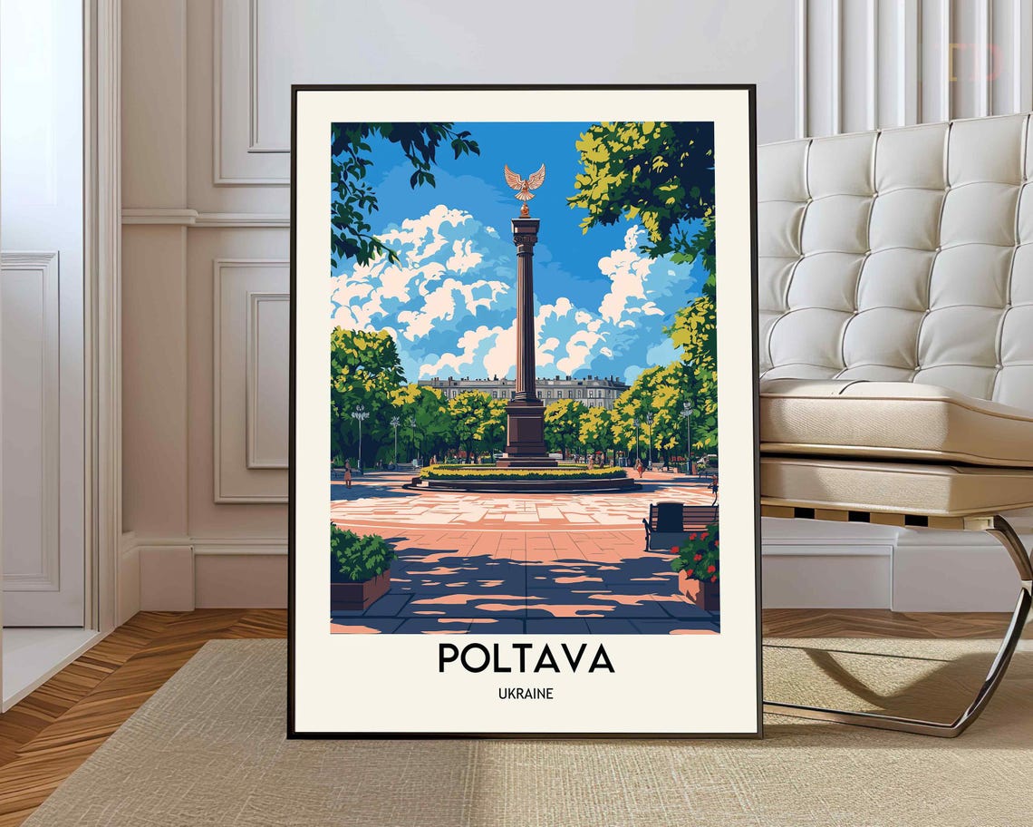 Poltava Ukraine Eagle Column Monument Square Europe Travel Poster