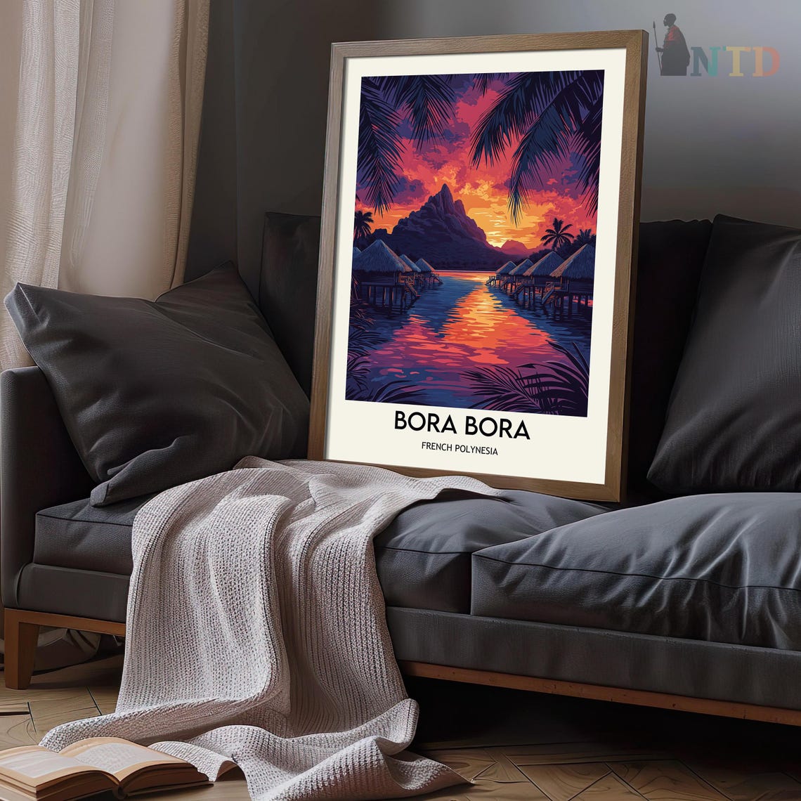 Bora Bora French Polynesia Overwater Bungalows Sunset Poster - Image 3