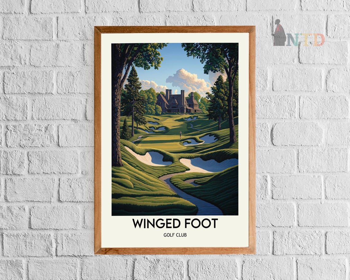 Winged Foot Golf Club Stream And Bunkers Scene Travel Poster