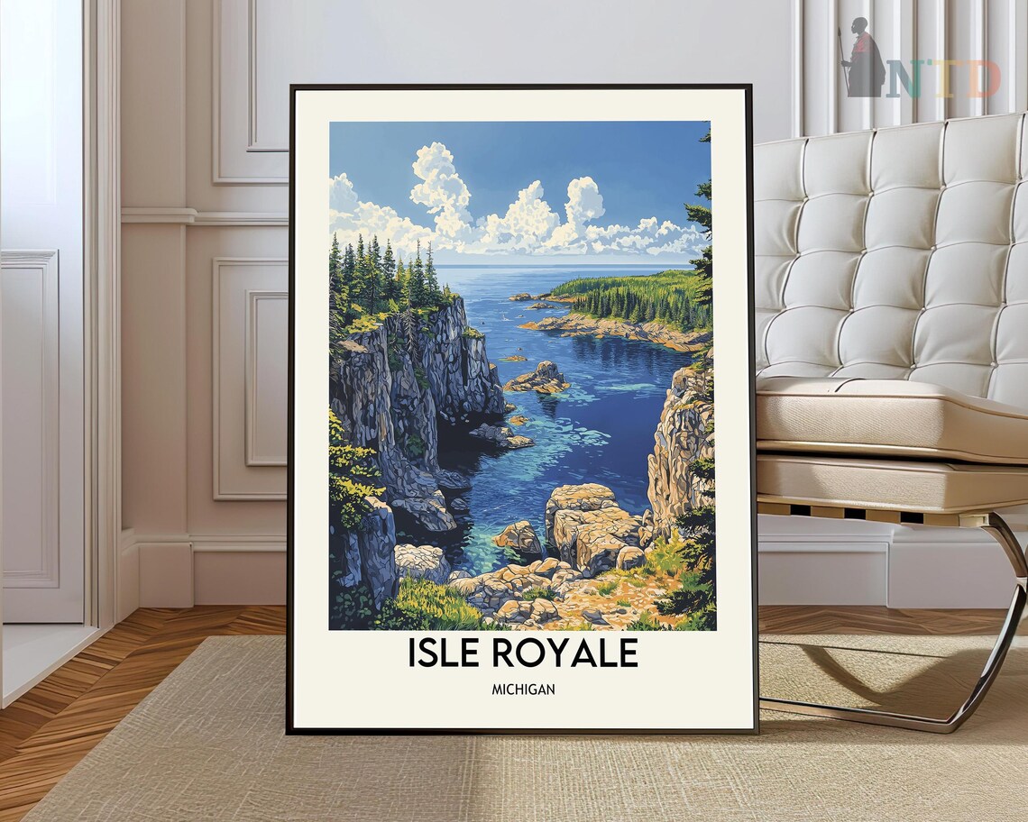 Isle Royale Michigan Lake Superior Rocky Shores Travel Poster