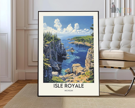 Isle Royale Michigan Lake Superior Rocky Shores Travel Poster