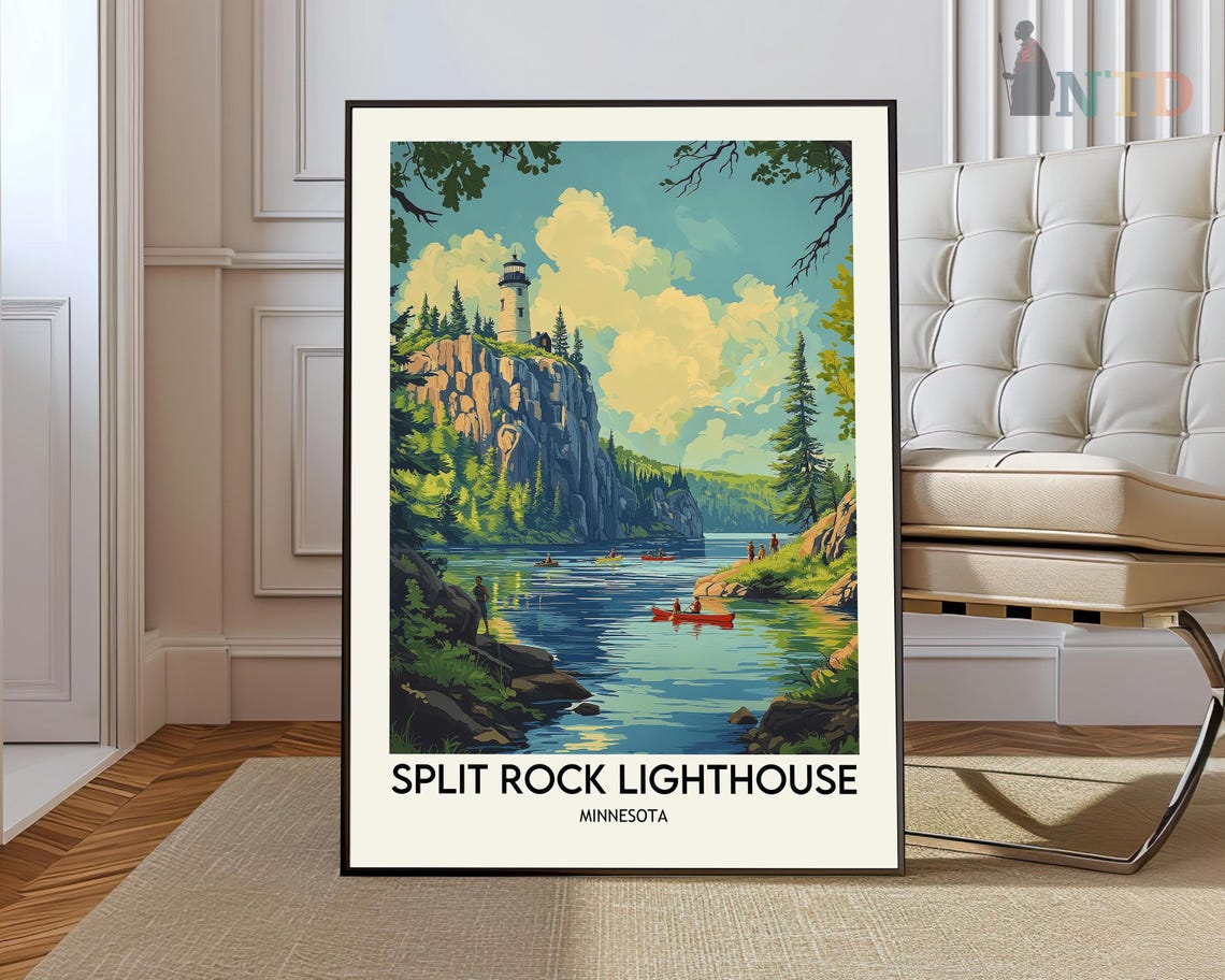Split Rock Lighthouse Minnesota Canoes Pine Forest Travel Poster