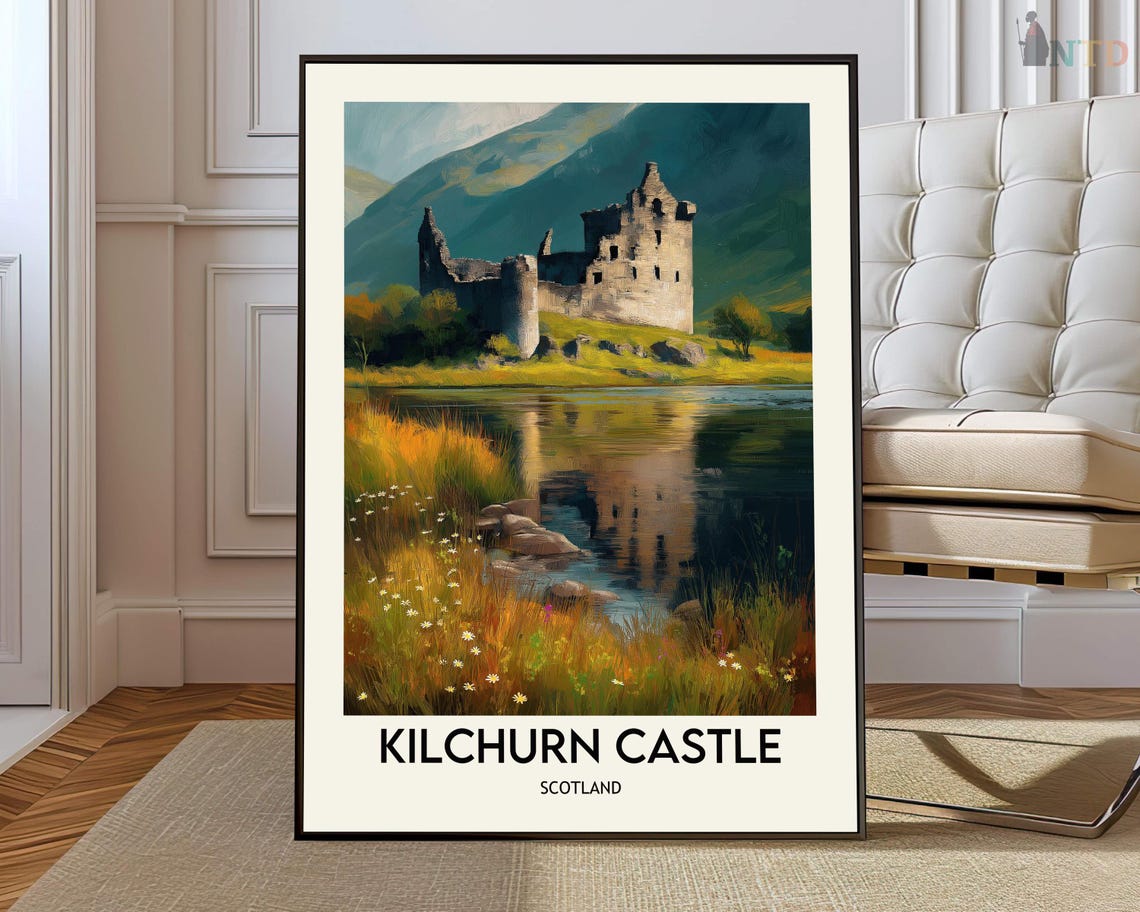 Kilchurn Castle Scotland Loch Reflection Ruins Travel Poster