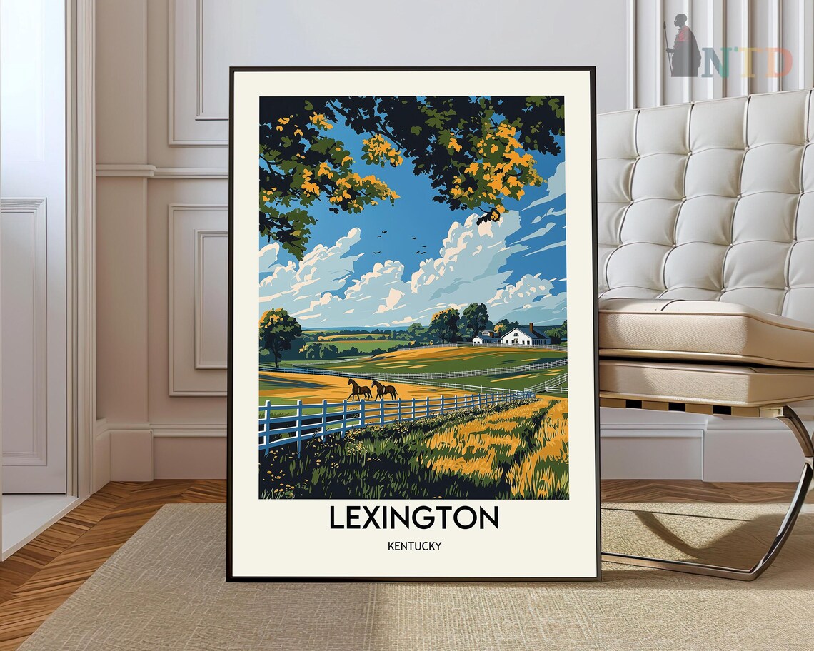 Lexington Kentucky Horse Farm Pasture Golden Illustration Poster