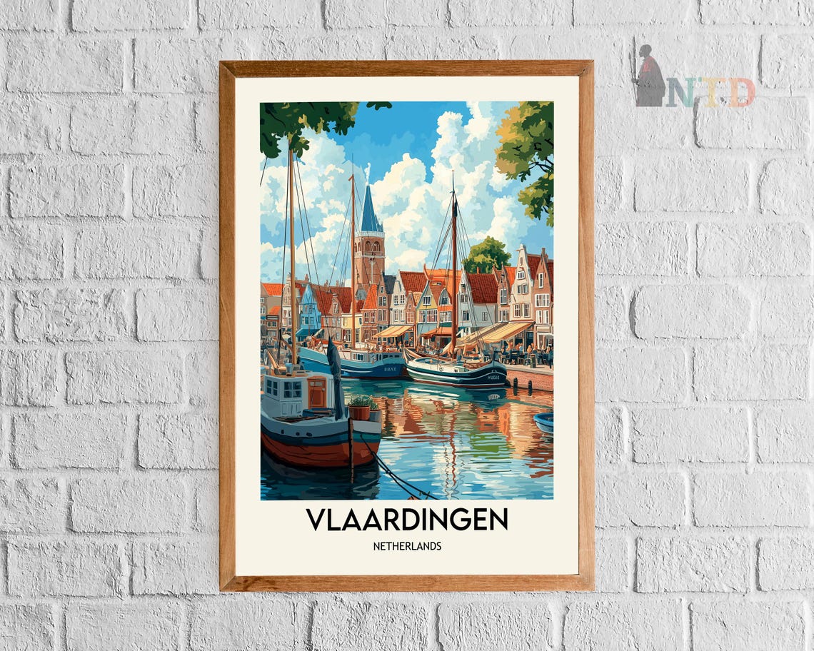 Vlaardingen Old Harbor Sailing Boats Vintage Netherlands Travel Poster