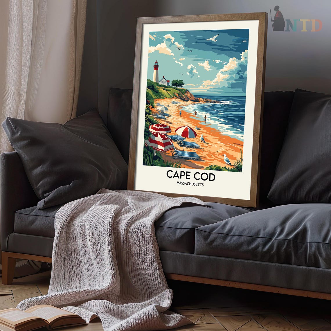 Cape Cod Massachusetts Lighthouse Beach Umbrellas Travel Poster - Image 3
